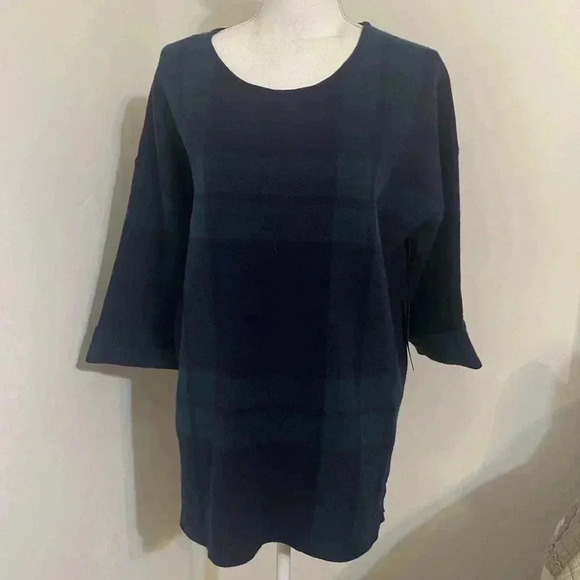 Tahari 3/4 Sleeve Sweater Plaid‎ - Picture 1 of 8